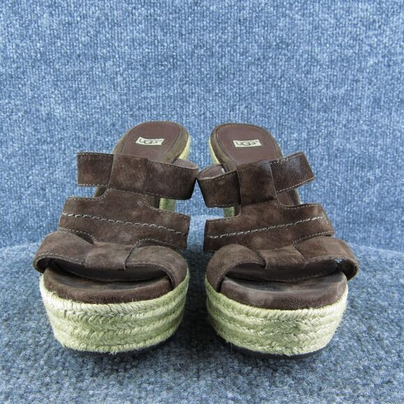 UGG Tawnie Espadrille‎ Women Slide Sandal Shoes Brown Leather Size 7 Medium - Picture 2 of 10